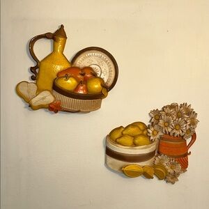 Vintage 1980s Syroco Homco Fruit and Flower Wall Decor Set
